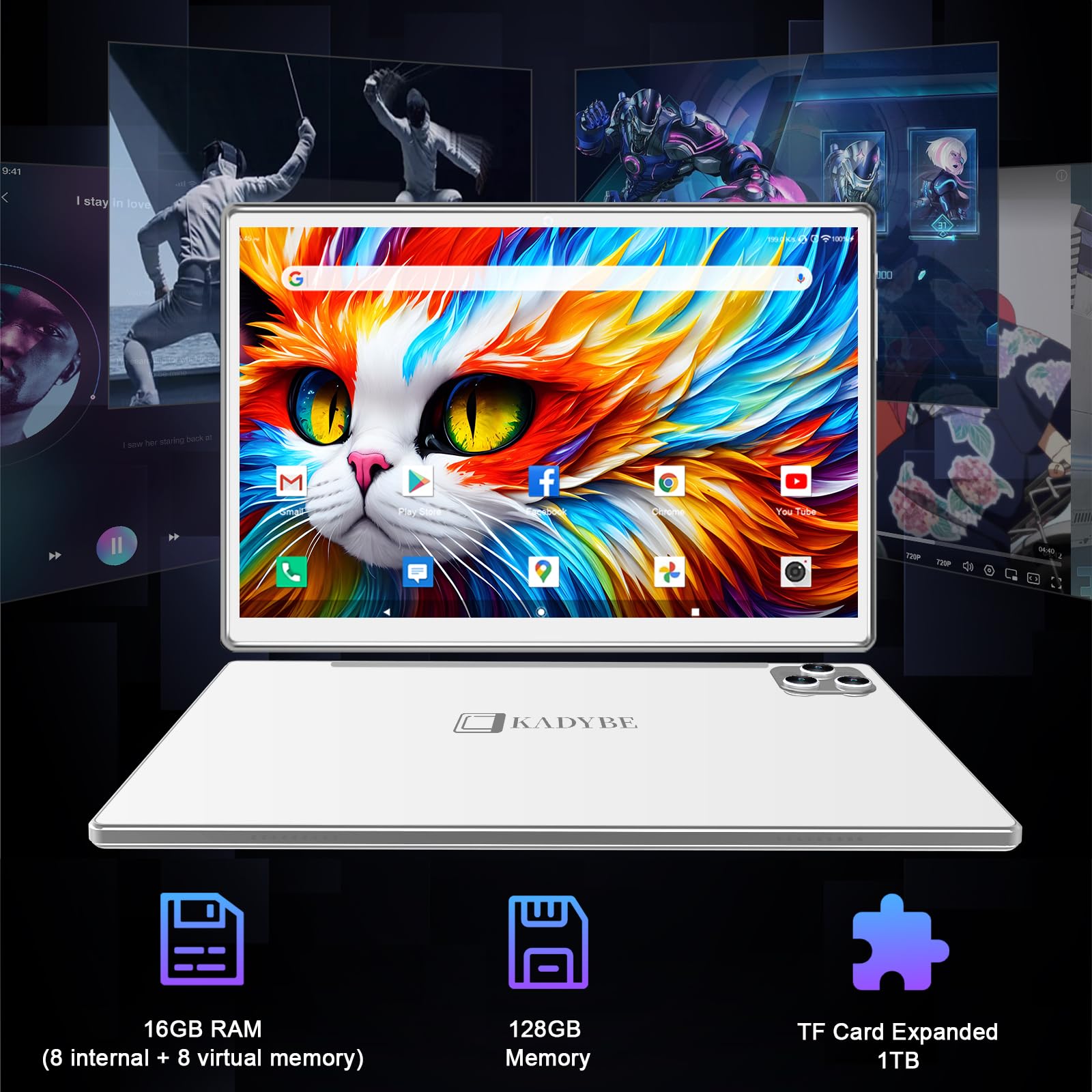 2025 Latest Tablet Android 13 Tablets 10 Inch, Tablets 128GB ROM+16GB RAM (8+8 Virtual), 2 In 1 Tablet with keyboard, Powerful Octa-Core+13MP Camera, 1TB TF Expandable, FHD IPS Display WiFi Tableta PC