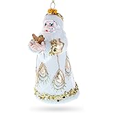 Santa in White Coat Blown Glass Christmas Ornament
