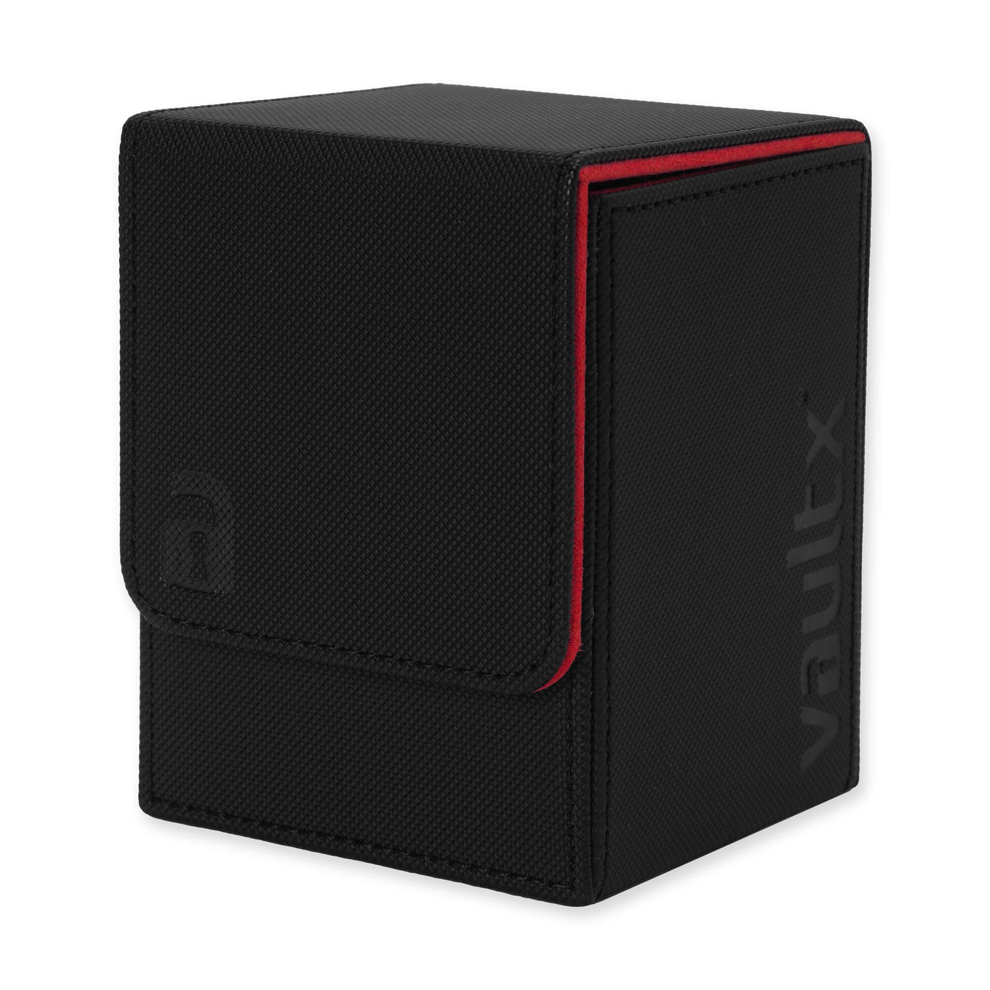 Vault X Trading Card Deck Box, 80+ sleeved cards, Premium Exo-Tec Material, Toploading Card Holder Storage Box, Magnetic Lid, for MTG Commander, TCG (Black/Red)