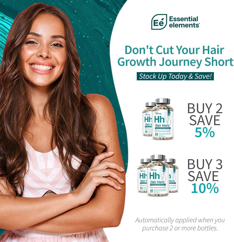 Hair Hero - Powerful Hair Growth Formula - Healthy Hair, Skin, and Nails - 5000 mcg Biotin | Essential Elements - 30 Day Supply: Health & Personal Care