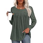 Addtoo Womens 2026 Casual Tunic Tops Fall Long Sleeve Blouse Warm Pleated Flowy Crewneck Tshirt For Legging