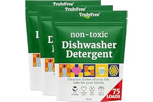 Truly Free Dishwasher Detergent Powder | Natural Dish Detergent, Dishwasher Soap | Plastic Free, Plant-Based, Clean, Heavy Duty Hard Water Stain & Grease Remover | Fragrance Free | 12.5 oz (Pack of 3)