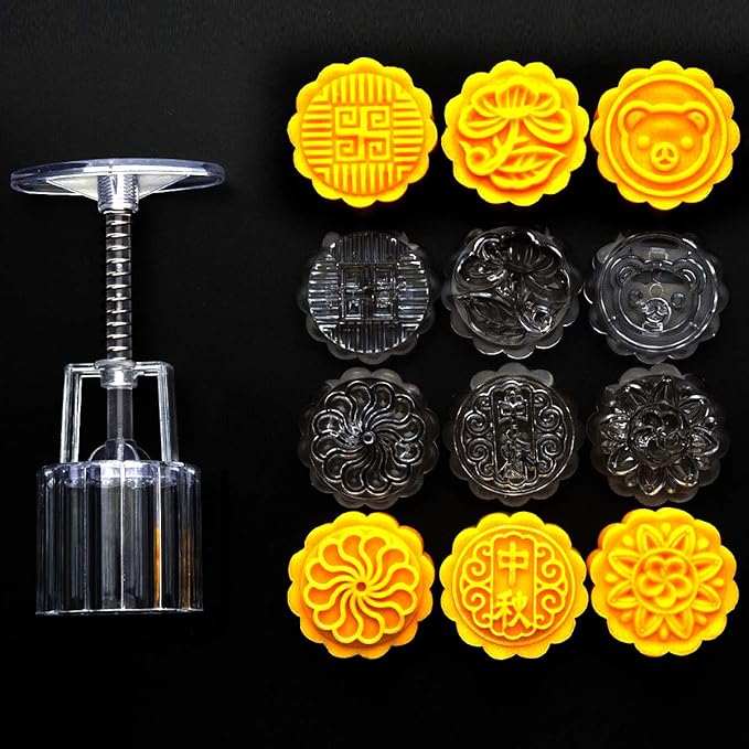 6 Pieces Manual Pressure Moon Cake Mold,Flower Mooncake