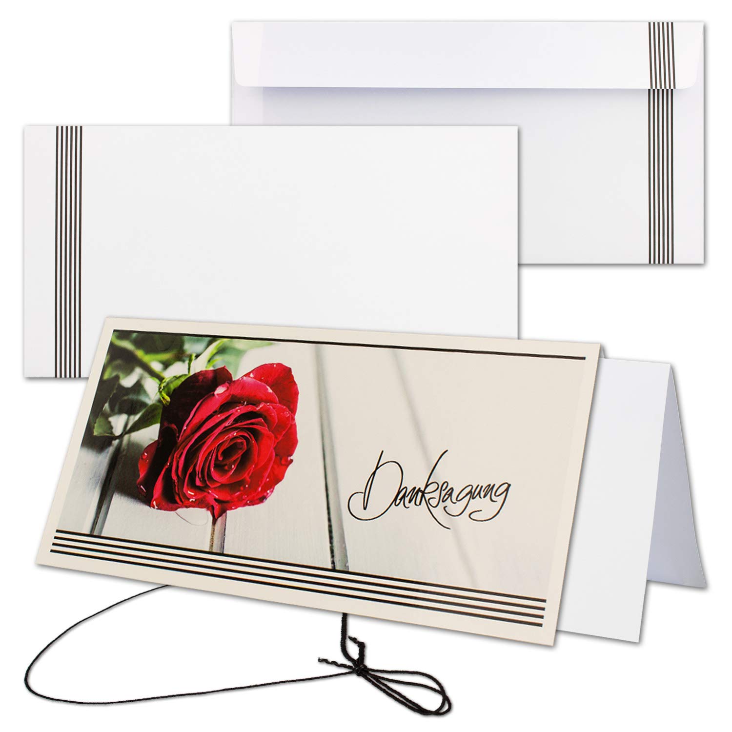 Bereavement Sympathy Card Set I Senta – Rose I Din Long (DL)/Thank You Cards with Envelopes & Many Insert Sheets & Black Rubber Band I Neuser Sympathy Paper 15 Sets Senta DIN Lang Quer