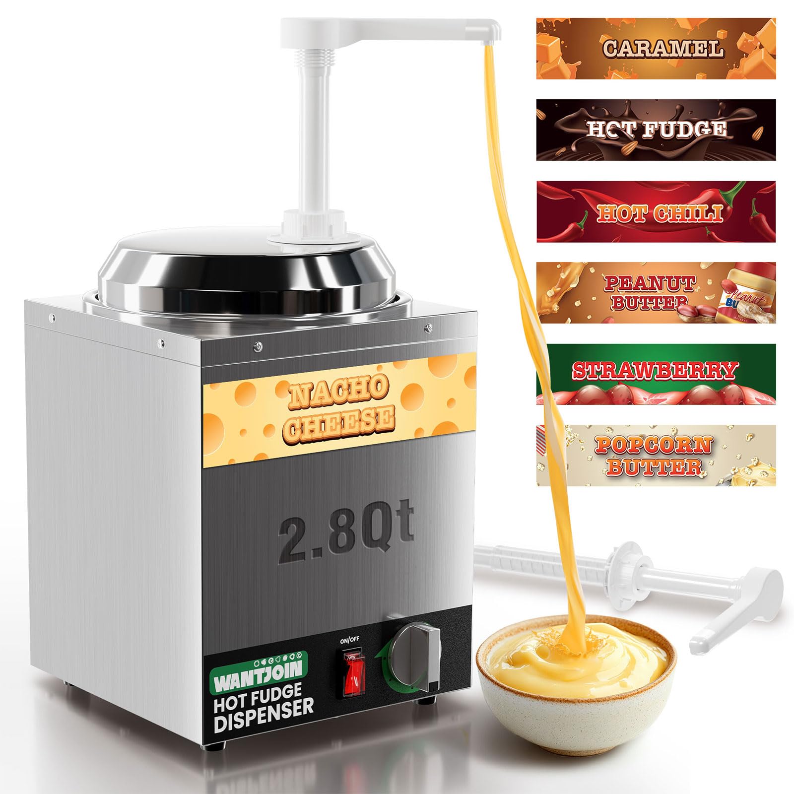 Photo 1 of WantJoin Nacho Cheese Dispenser with Pump,2.8Qt Nacho Cheese Warmer,Stainless Steel Hot Fudge Warmer W/5-Level Temperature Adjustment,Commercial Hot Fudge Dispenser for Hot Fudge Cheese Caramel