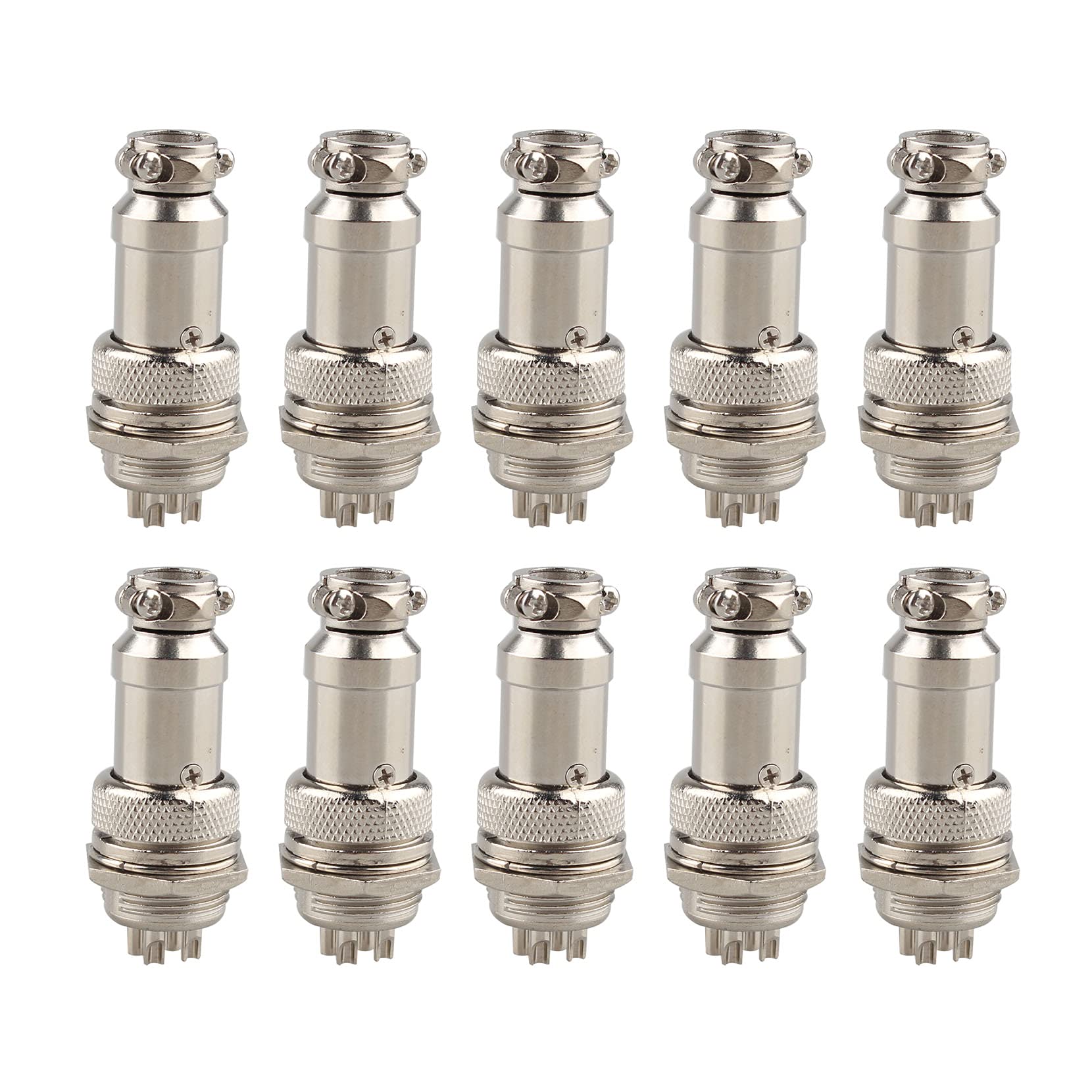 Jopto 10PCS 4 Pin GX16 Aviation Connector Silver Aviation Plug 4-Pin 16mm GX16-4 Metal Male Female Panel Connector Adapter 16mm Thread Male Female Panel Metal Aviation Wire Connector Plug Socket