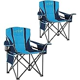FAIR WIND 2 Pack Oversized Fully Padded Camping Chair with Lumbar Support, Heavy Duty Cooler Bag Fold Chair Support 450 LBS, Blue Green