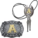 HUABOLA CALYN 2 Pieces Western Cowboy Belt Buckle Bolo tie Set for Men Golden Initial Letter ABCDMJR to Z Costume