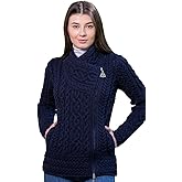 SAOL Irish Cardigan for Women Made of 100% Merino Wool Ireland Sweater Cable Knit Zip Jacket
