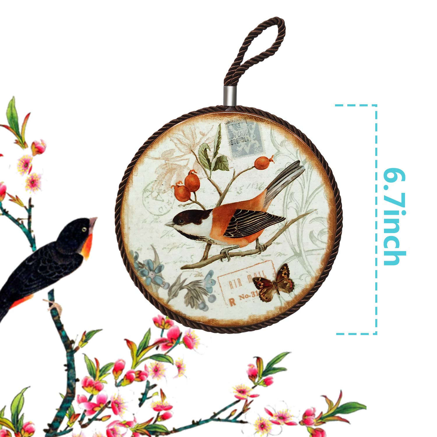 LoveHome Decor Ceramic Pot Holder,Vintage Style The Painting Bird Pattern Non-Skid Heat Insulation Hot Pot Pad Mug Cork Mat Cork Holder Round Bowl Pad Coaster Cushion