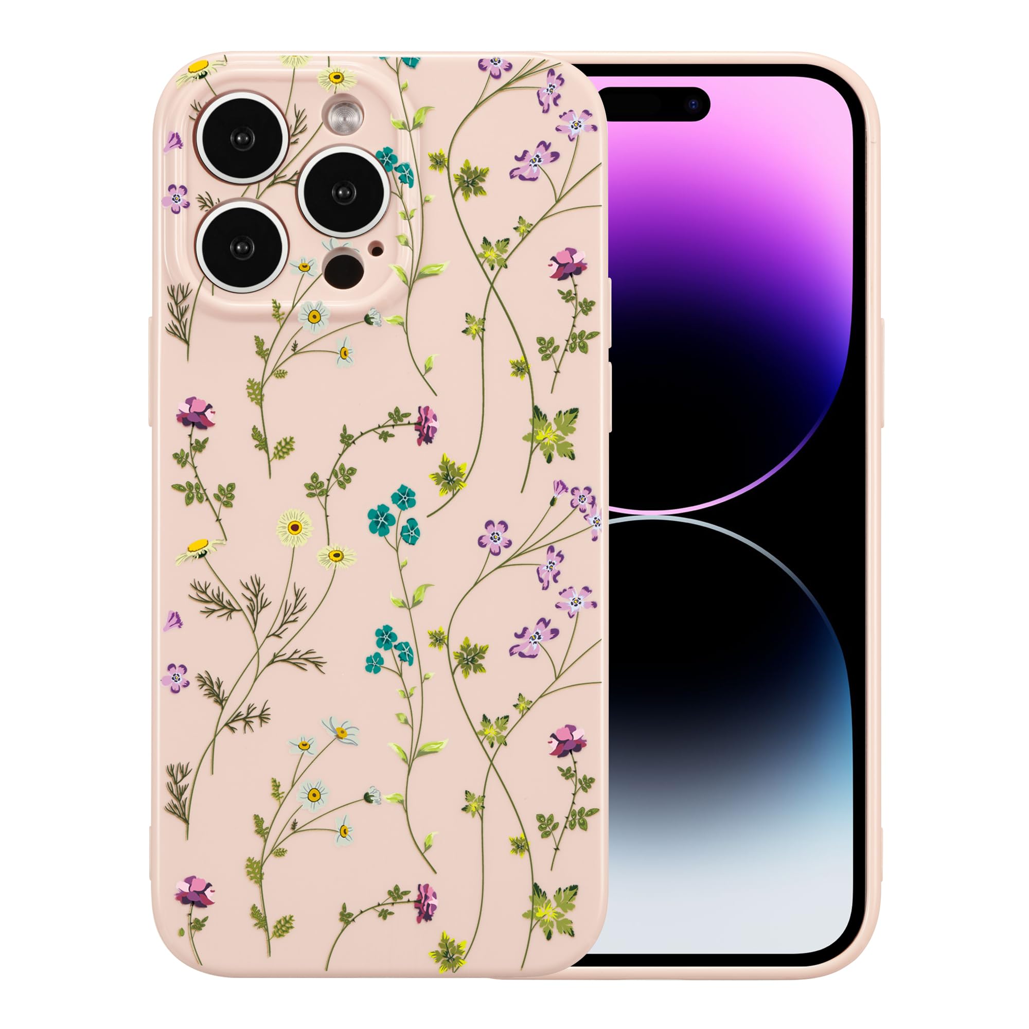 RALEAVO Flower Case for iPhone 13 Pro Max (6.7”), Girls Floral Silicone Shockproof Case Cover with Cute Patterns Protective Case for iPhone 13 Pro Max-Pink — image 1