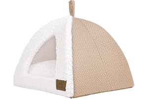 Miss Meow Cat Dog Tent Triangle Bed Removable Cushion Cover Two Way Conversion (Medium, Beige Linen)