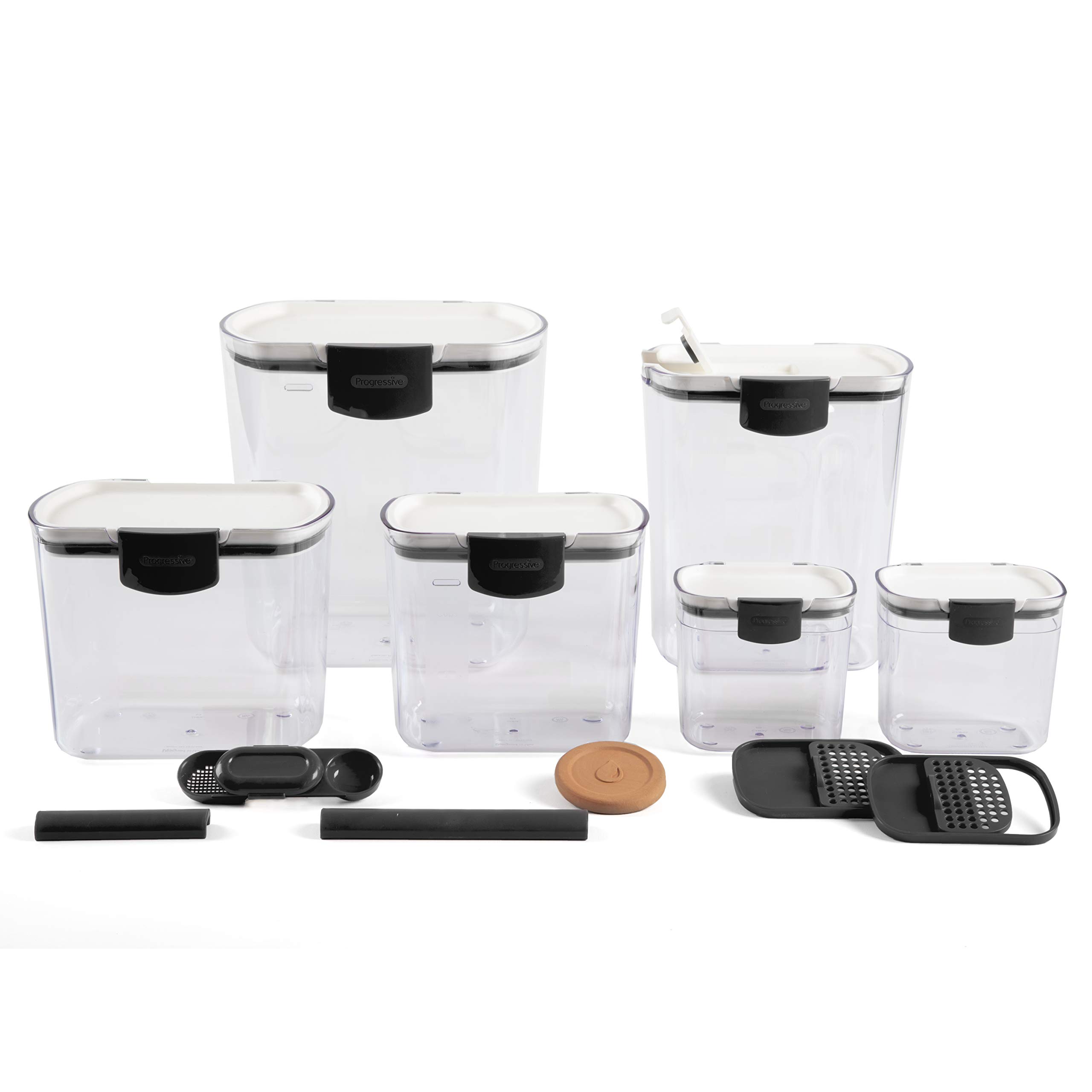Progressive ProKeeper Baker's Airtight Kitchen Storage Canister Container Set for Flour, Sugar & More, Keeps Ingredients Fresh, with Accessories (Black Latches, 6- Piece) Image