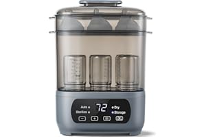 AMZBABYCHEF 4-in-1 Baby Bottle Steamer and Dryer, Electric Steamer with Fast Drying, Universal Fit for All Bottles, LED Touch Screen & Auto Shut-Off Protection (Grey)