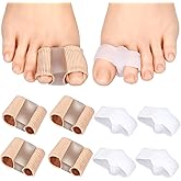Qianyu 8 Pack Toe Separators Bunion Corrector with 2 Loops Overlapping Hammer Toe Separator Women Men Gel Toe Straightener Fabric Lining Splint for Feet Preventing Rubbing Relieve Foot Pressure