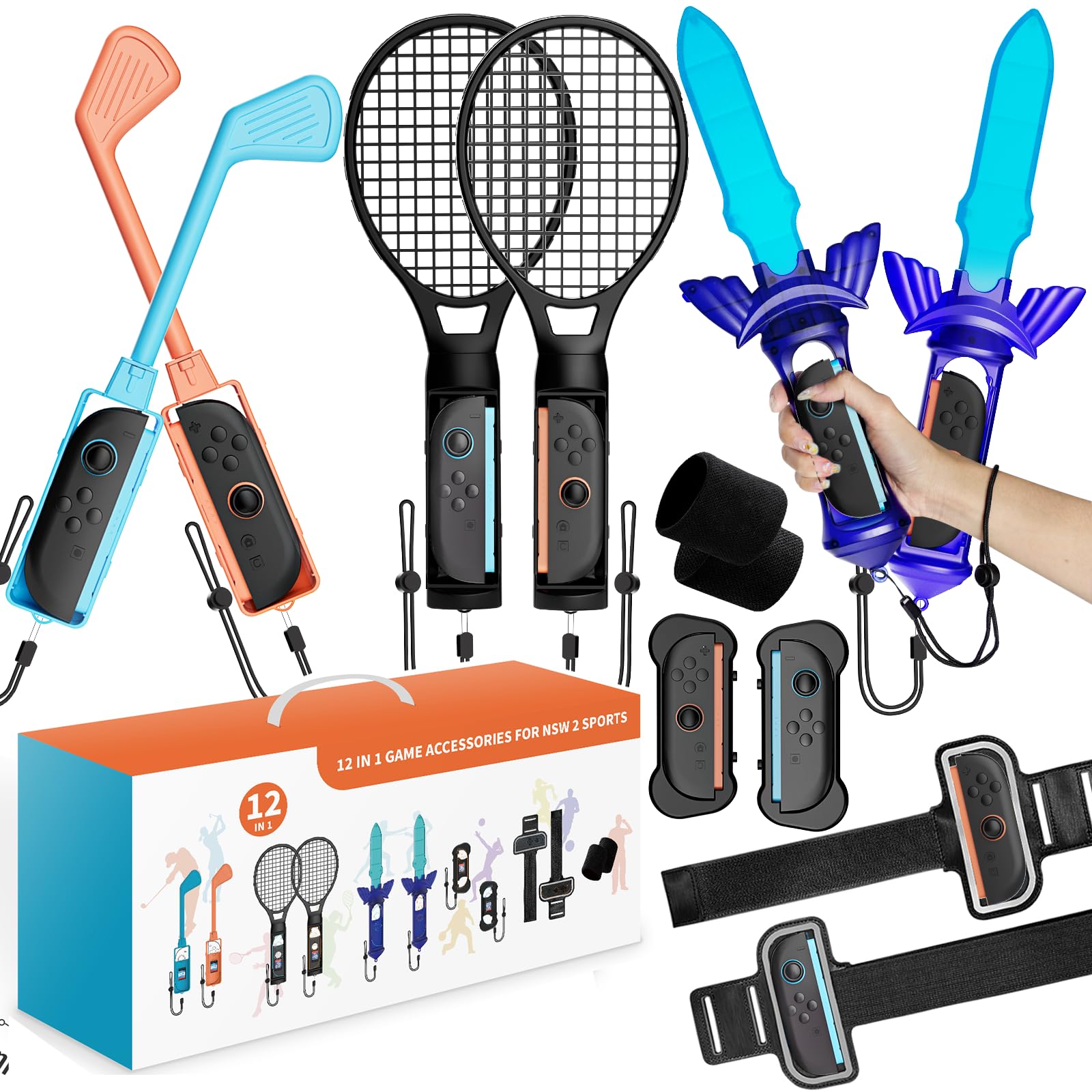 2025 Nintendo Switch 2 Sports Accessories 12 in 1 Bundle Designed for Switch Sports, Mario Golf Super Rush, Mario Tennis Ace, Just Dance, Ring Fit Adventure - Ideal Accessory for Nintendo Switch 2 Gamers Joy Con 2 Compatible （Only for Switch 2）