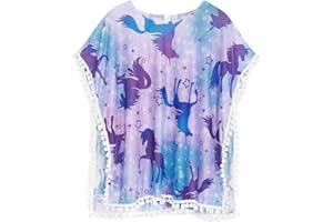 HenzWorld Girls Swim Cover up Mermaid Swimsuit Wrap Unicorn Bathing Suit Coverup Bikini Swimwear Beach Dress with Pompom Trim