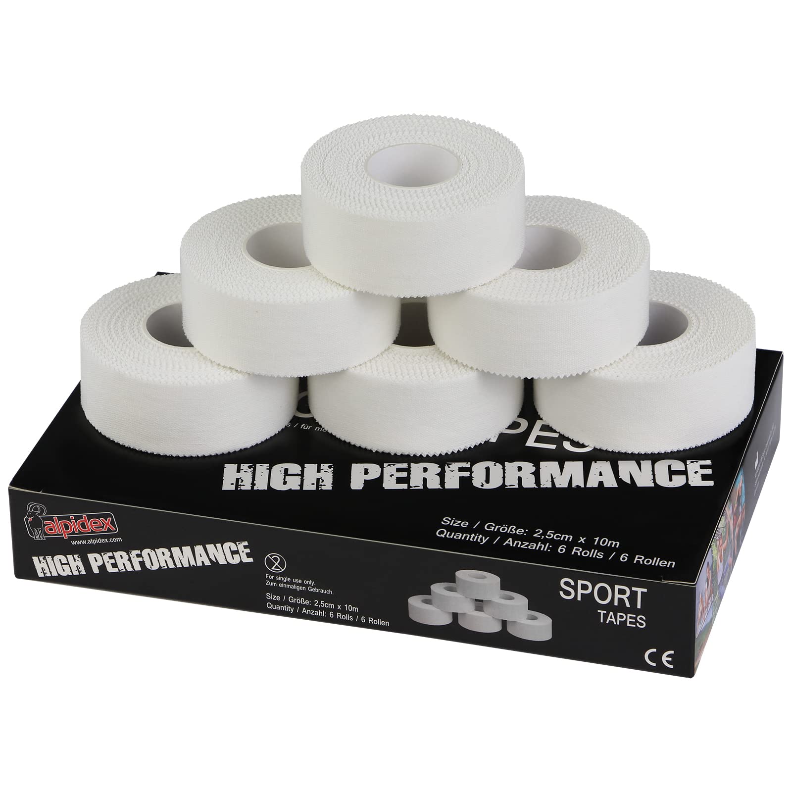 ALPIDEX 6 x Finger Tape 10 m x 2.5 cm White Zinc Oxide Tape Climbing Inelastic Tearable Sports Tape