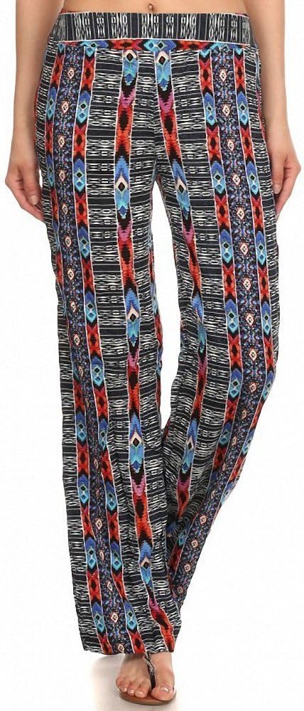 Fashion Hub Women's Bohemian Print Straight Wide Leg High Waist Pants
