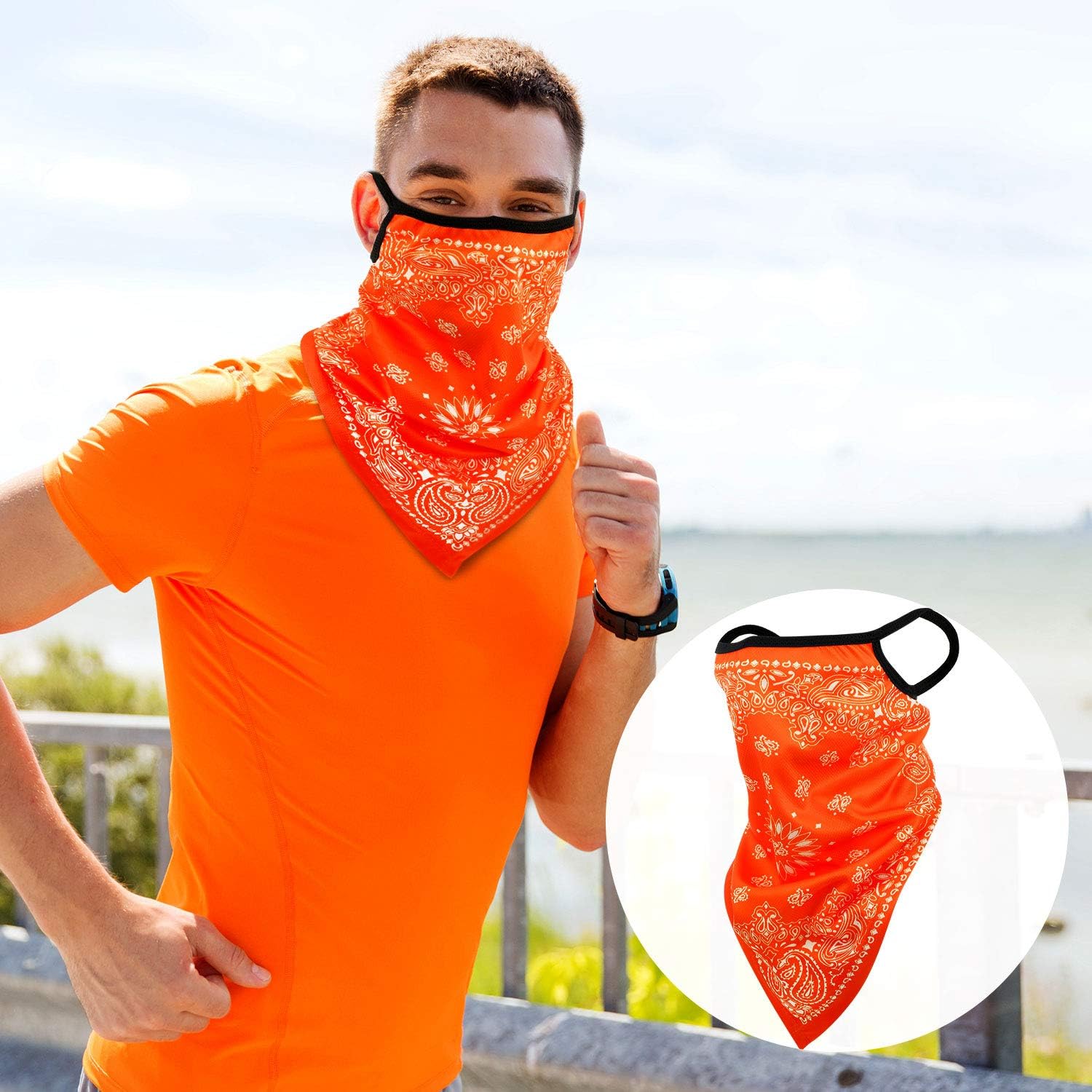 Bandana Face Cover Ear Loops Balaclava Neck Gaiter Scarf Outdoor Headwears for Men Women: Clothing
