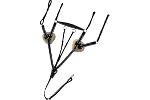 Leather 5‑Point Breastplate for Horses with Running Martingale– Exion English Breast Collar | Navy Blue Elastic with White Li