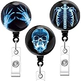 3 Pcs Xray Radiology Badge Reel, Skeleton Skull Retractable ID Holder with Swivel Clip, Gift for Radiology Tech Nurse Doctor Accessories for Work