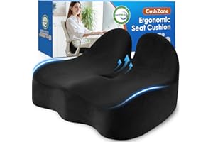 CushZone Seat Cushion, Memory Foam Office Chair Seat Cushion for Office Chairs/Car/Long Trip/Desk Chair/Gaming, Extra Large Size for Sciatica & Hip & Tailbone Pain Relief, Sciatica Support (Black)