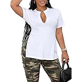 Remidoo Side Slit Tees for Women Plus Size Sexy Tops Cute Summer Top Short Sleeve V Neck T Shirt