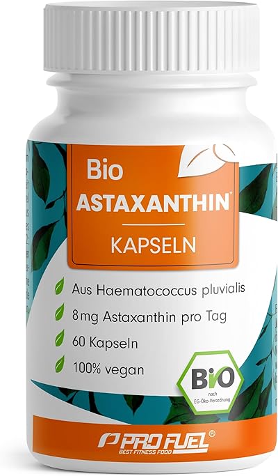 BIO Astaxanthin-Kapseln 60x - Astaxanthin hochdosiert & bio - 8 mg Astaxanthin pro Kapsel - Algamo® Premium Astaxanthin aus der Blutregenalge (Haematococcus pluvialis) - laborgeprüft mit Zertifikat