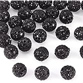 Craftdady 30pcs Black Crystal Rhinestone Beads 10mm Pave Disco Ball Beads Round Polymer Clay Rhinestone Bracelet Bead Loose Spacer for DIY Craft Earring Necklace Jewelry Making