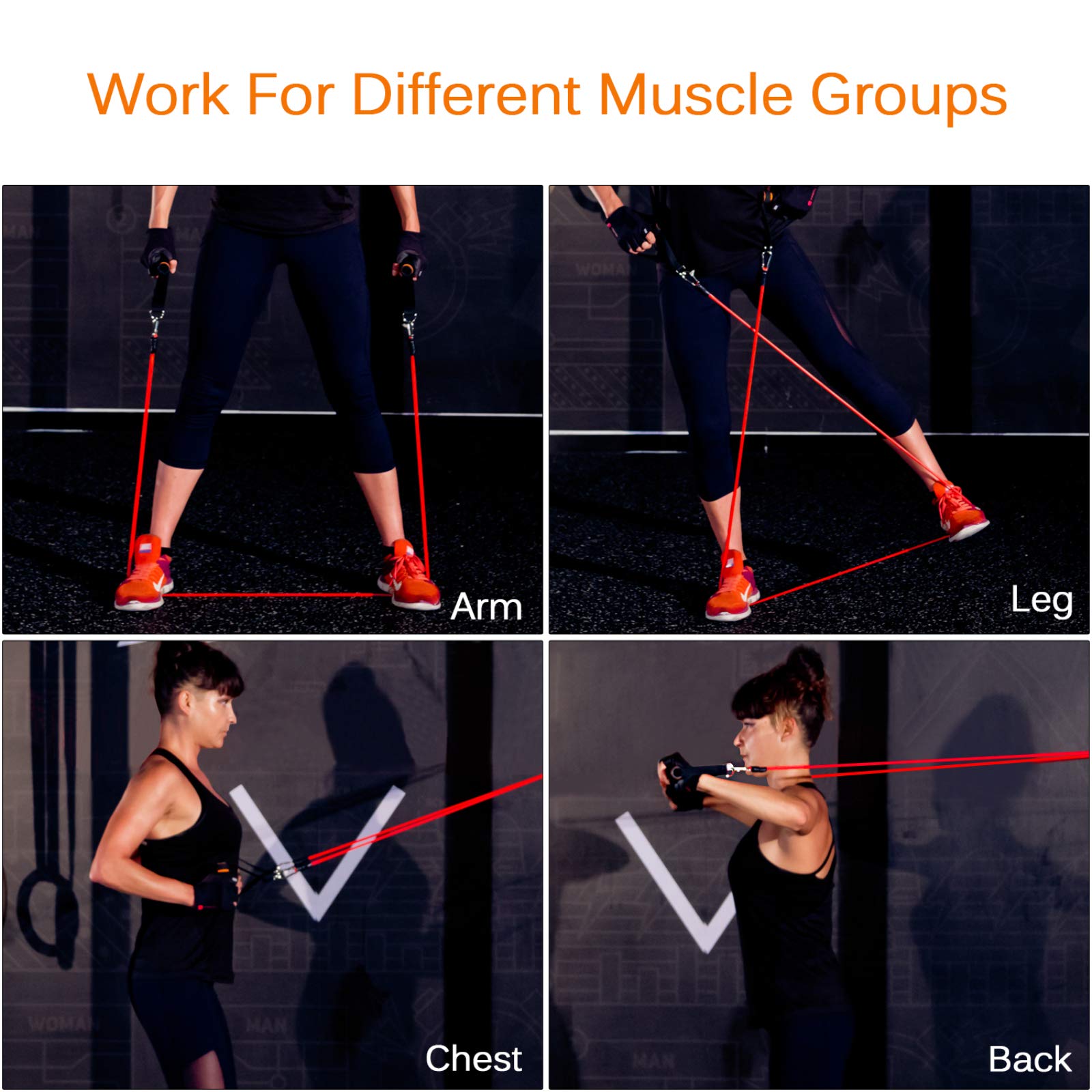 Resistance Bands Set, Workout Bands with Handles, Door Anchor, Ankle Straps and Carry Bag, Exercise Bands for Shape Body and Home Workouts