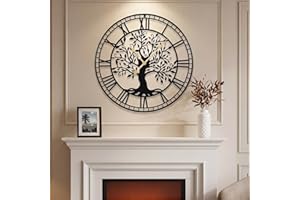 Goplus Large Wall Clock, 27" Tree of Life Big Metal Wall Clock, Non-Ticking Decorative Clock, Battery-Operated Wall Decoratio
