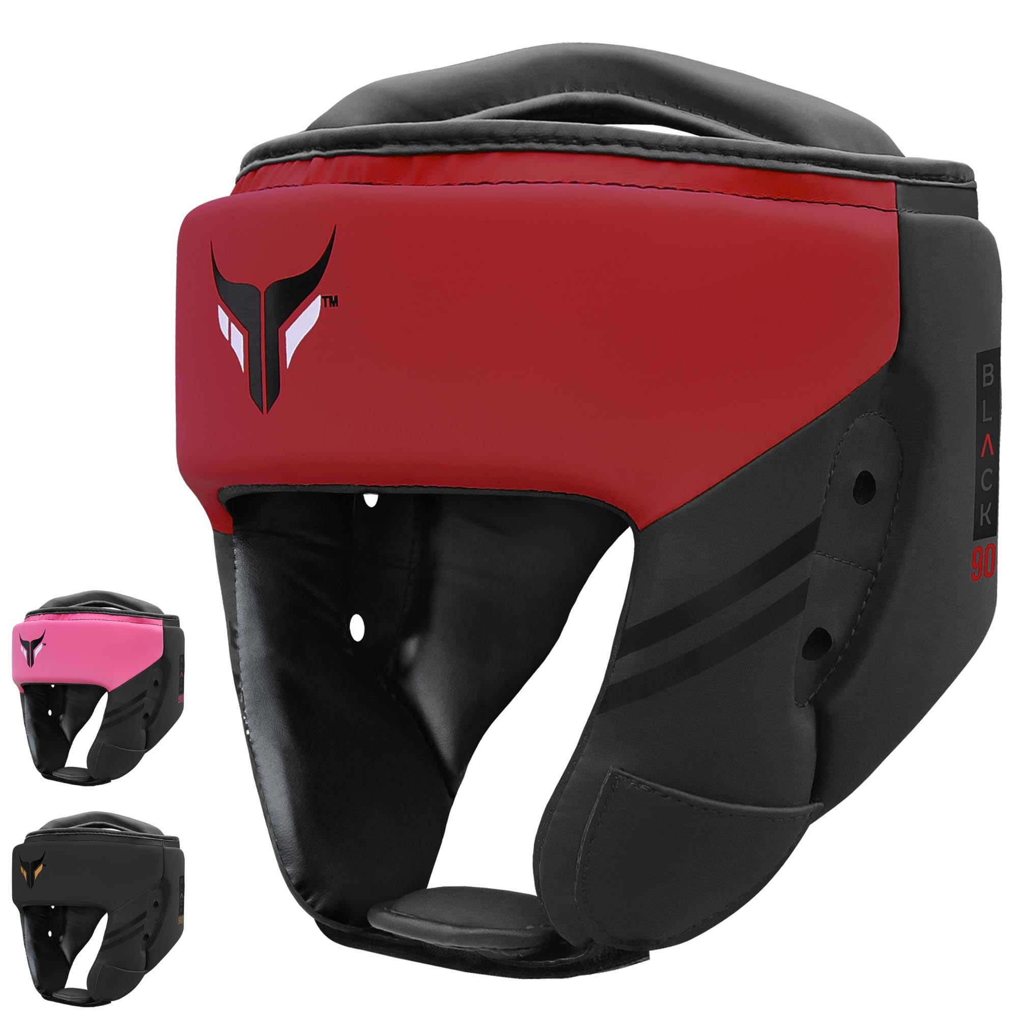 Mytra Fusion Headguard - Kickboxing Headgear with Adjustable Strap MMA, Muay Thai, Sparring, Martial Arts, Karate, Head Guard (Black/Red, M)