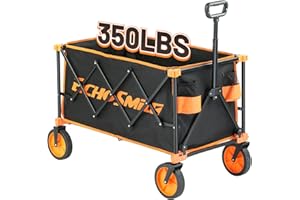EchoSmile Heavy Duty 350 Lbs Capacity Collapsible Wagon, Outdoor Folding Camping Wagons, Grocery Portable Utility Cart, Adjustable Rolling Carts, All Terrain Sports Wagon with Big Wheels (Dark-Black)