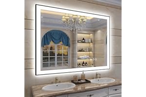 SMIROR 44x 36 Led Bathroom Mirrors with Black Trim, Lighted Vanity Mirrors for Wall, 3 Colors, Dimmable, Anti-Fog, Memory, Shatterproof, ETL Listed (Front Lit and Backlit Separated Control)