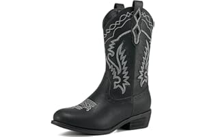 Rollda Kids Cowboy Boots Western Round Toe Cowgirl Boots for Boys Girls Toddler/Little Kid/Big Kid