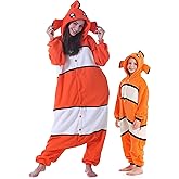 DELEY Unisex Kids Clownfish Onesie Pajamas, Flannel Animal One Piece Costume Sleepwear Halloween Cosplay Homewear
