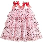 Toddler Girl Valentines Outfits Love Heart Sleeveless Sling Ruffle Layered Dress Tulle Tutu Princess Dresses