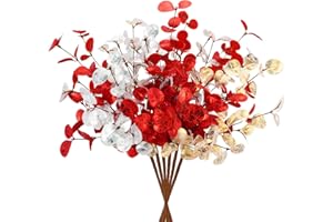 Agusbagli 6 Pcs Artificial Eucalyptus Leaves 28'' Tall Velvet Christmas Flowers Leaf Greenery Stems Winter Decorations for Holiday Xmas Tree Home Wedding Thanksgiving Floral Arrangements