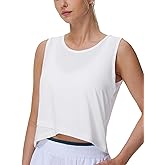 THE GYM PEOPLE Women's Workout Crop Tank Tops Sleeveless Cross Hem Loose Fit Athletic Yoga Shirts
