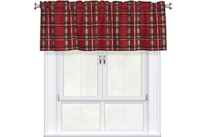 Miaoquhe Merry Xmas Curtains for Windows Valance Red and Green Buffalo Plaid Curtain for Bedroom 54"x18",Winter Grid Style Window Curtains Rod Pocket Valances for Kitchen Decoration