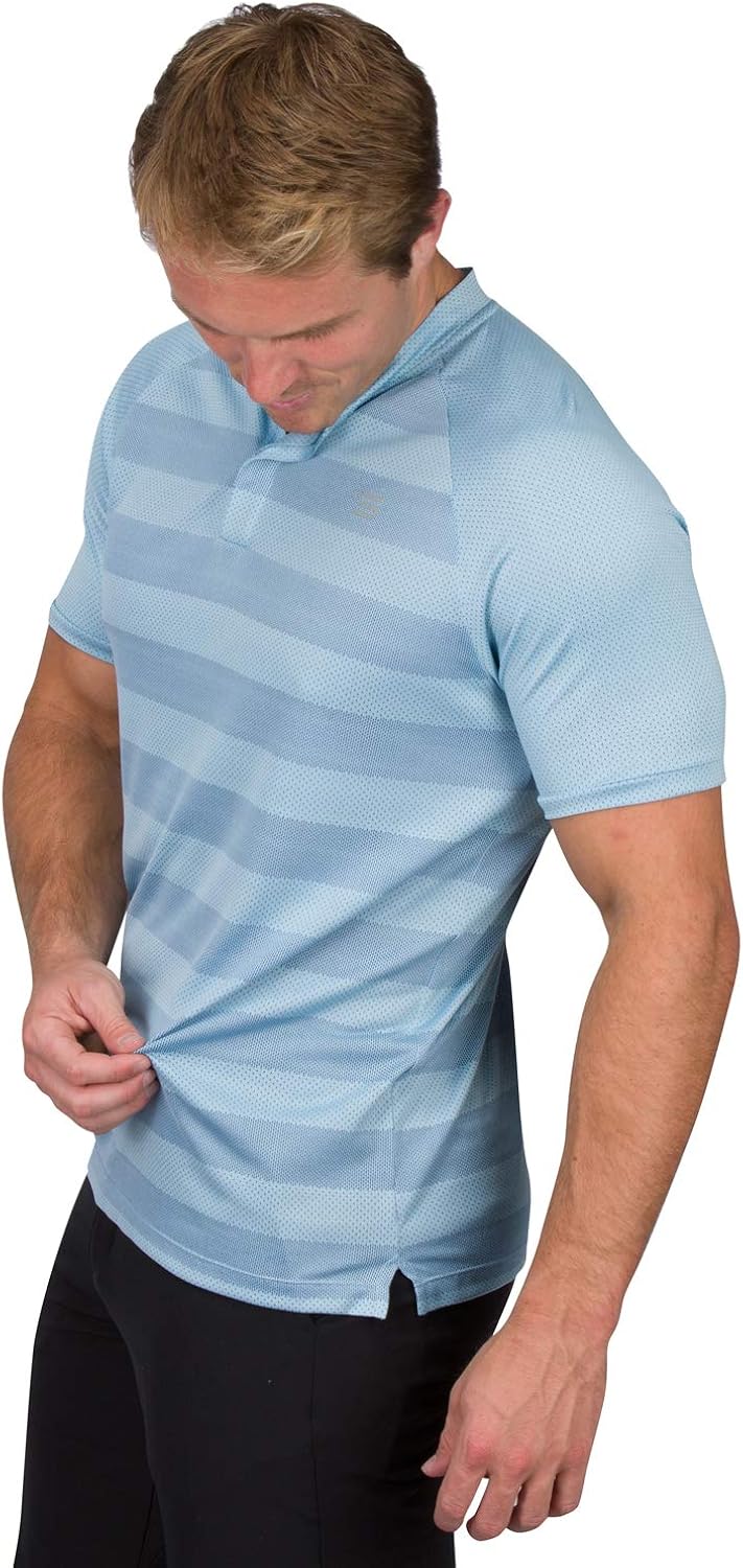 Three Sixty Six Golf Shirts for Men - Dry Fit Collarless Polo Shirts - Lightweight and Breathable, Stripe Design : Clothing