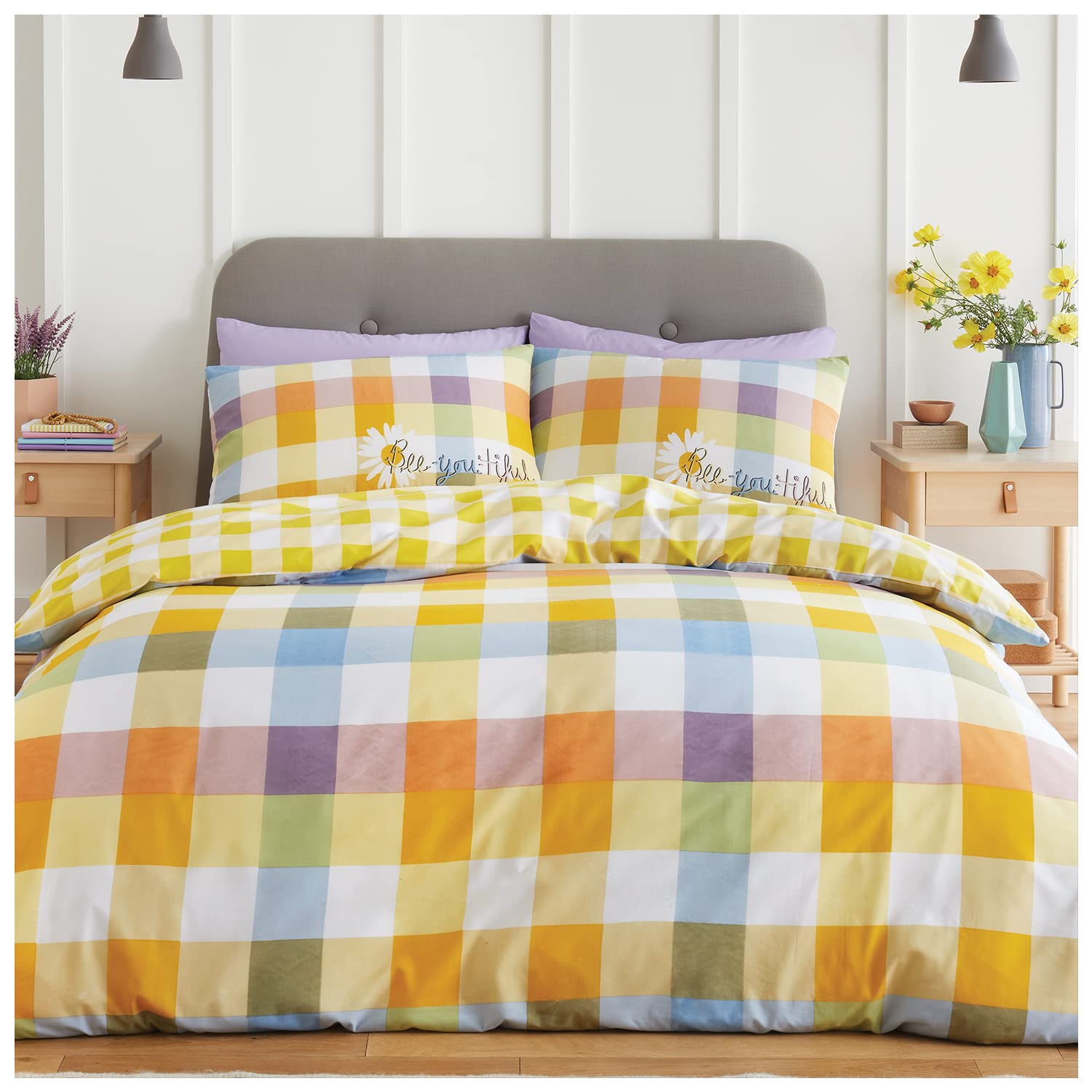 GC GAVENO CAVAILIA Checkered Duvet Cover Double, Super Soft Gingham Bedding, Cosy Comforter Quilt Cover, Multi (706021)