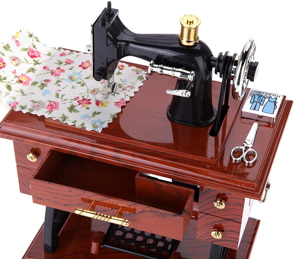 Sypure(TM) Creative Vintage Mini Sewing Machine Style Mechanical Music Box Birthday Gift Home Supplies
