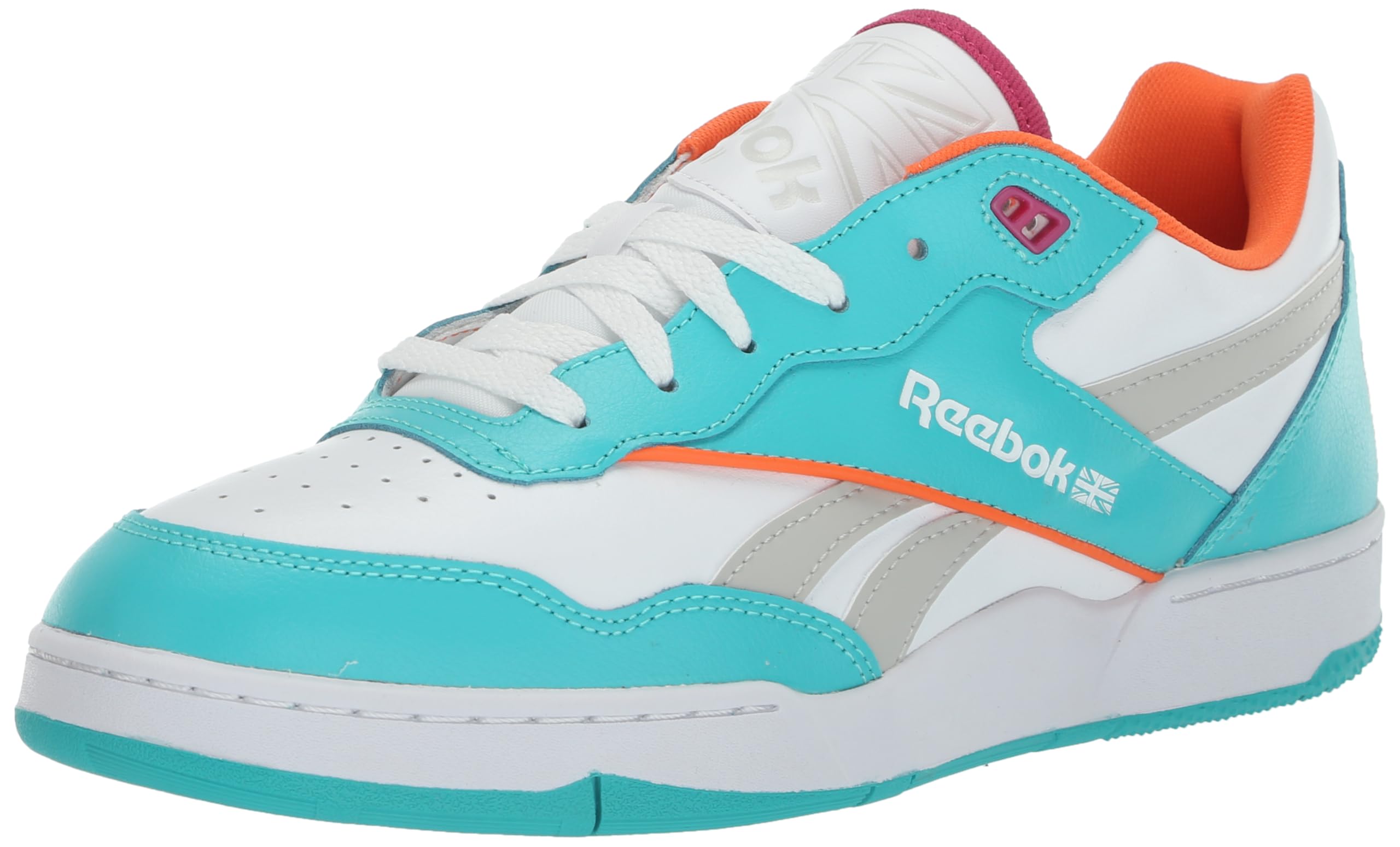 Reebok Unisex BB 4000 II Shoes, White/Classic Teal/Fiery Orange, 5 Image