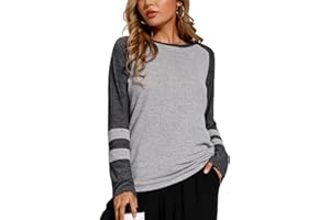 Heymiss Womens Sweatshirts Casual Tops Color Block Crewneck Sweater Long Sleeve Pullover Tunic Shirts