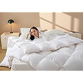 Puffy White Feather Comforter Oversize King with Feathers Down Fiber Filled, All Season Feather Duvet Insert, 100% Cotton Luxury Hotel Collection, 8 Corner Loops