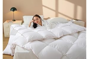 Vexino Down Fiber Comforter Queen Size – All Season Fluffy White Duvet Insert, Lightweight Warm Feather Bedding, Soft 100% Cotton Cover, 90x90 Inch