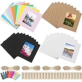 Swpeet 64Pcs Colorful 3 Inch Paper Photo Frames Set, Hanging Photo Display Frames, Cardboard Picture Frames, Colored/Khaki/Wh