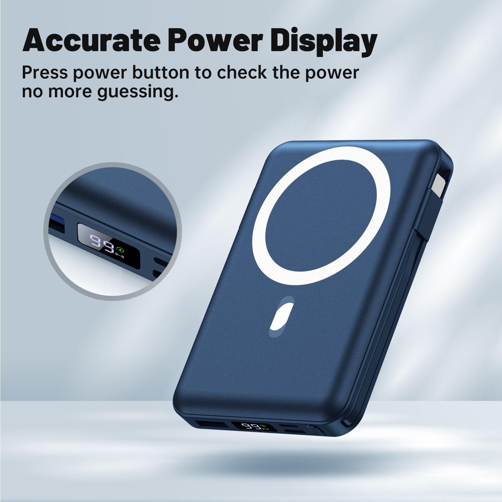 Yiisonger for Magsafe Battery Pack - 10000mAh Portable Charger for Mag-Safe 22.5W PD Fast Charging with Built-in Cables LED Display, Magnetic Power Bank for iPhone 16/15/14/13/12/Pro/Mini/Pro Max